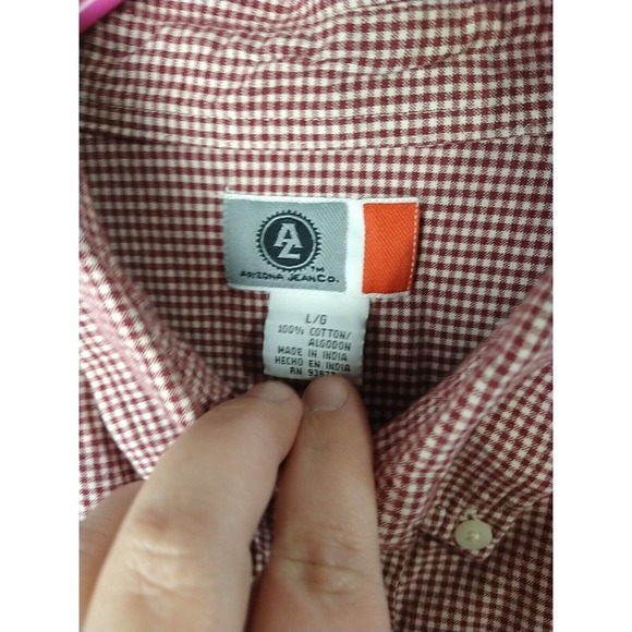 $ Arizona Jean Collared Long Sleeve Red White Gingham Shirt. Size L - Picture 5 of 10